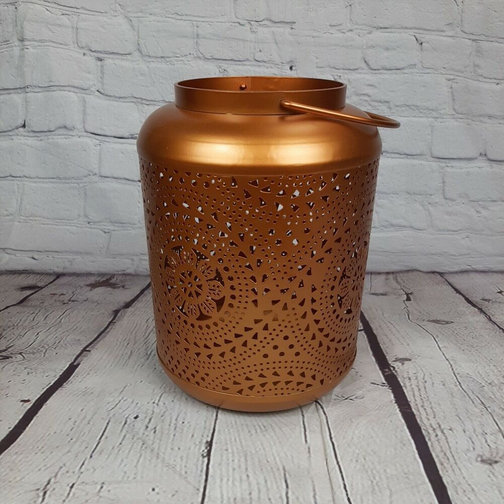 AVON COLLECTION PIERCED LANTERN LED CANDLE LAMP ROSE GOLD NEW IN BOX